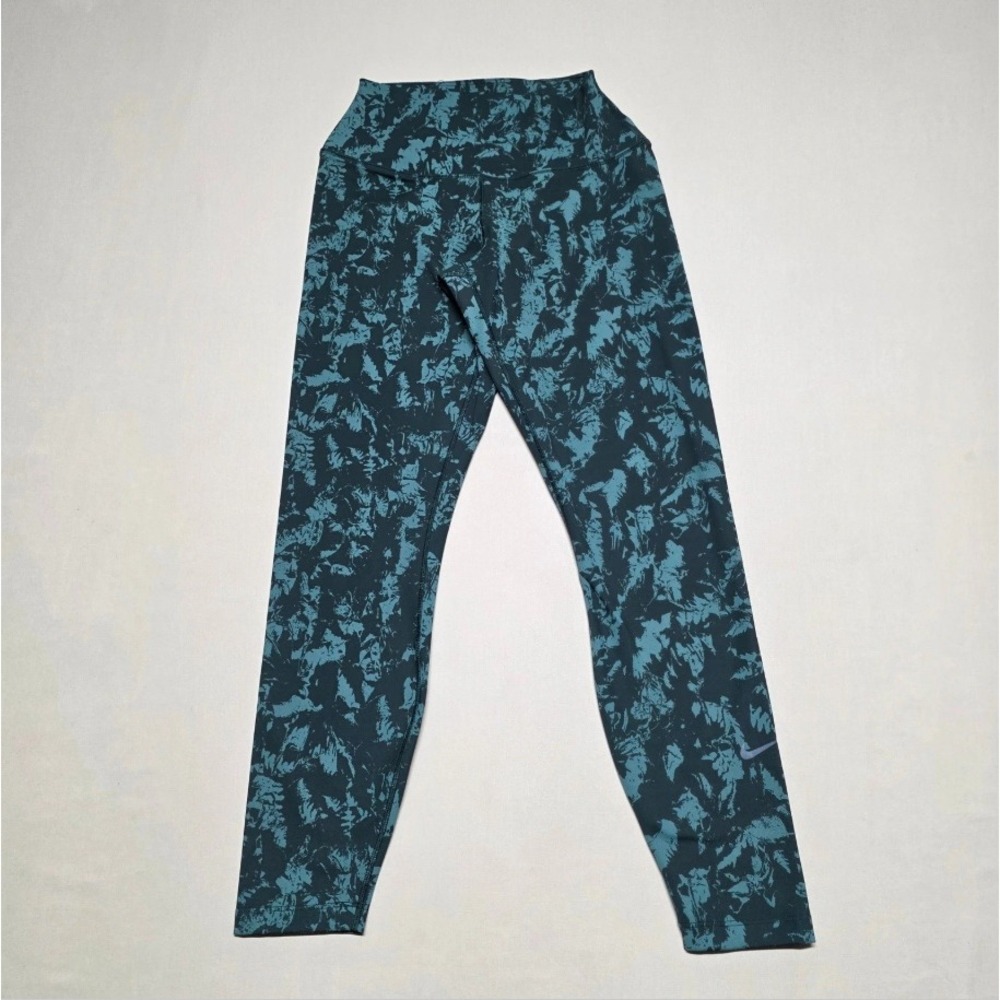 Nike One Dri-FIT Womens High Rise Ankle Leggings Teal Green Camo Print Small